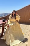 Puantiye Kemerli Elbise- Sarı