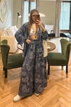 ŞAL DESEN DÜĞMELİ TAKIM - MAVİ