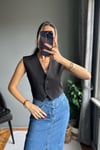 Siyah Crop Yelek