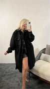 Kadın Buklet Kumaş Cepli Uzun Ceket SİYAH