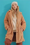 Kadın Oversize Peluş Düğmeli Mont Ceket