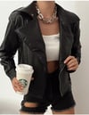 Kadın Suni Deri Oversize Biker Deri Ceket Mont