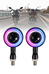 RGB Motosiklet LED Sinyal Lambası Yuvarlak Angel Halk + Kayan Sinyal Lamba + Kırmızı Flaş İkaz Mod 