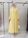 Belden Bağlamalı Dantel Elbise-Sarı