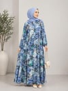 Çiçek Desenli Elbise-Mavi