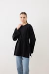 Dikiş Detaylı Yırtmaçlı Sweatshirt-Siyah