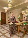 Eliora Katlı Fırfırlı Desenli Şifon Elbise-Camel