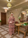 Eliora Katlı Fırfırlı Desenli Şifon Elbise-Pembe
