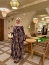 Eliora Katlı Fırfırlı Desenli Şifon Elbise-Kahve