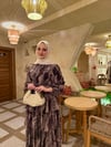 Eliora Katlı Fırfırlı Desenli Şifon Elbise-Kahve