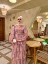 Eliora Katlı Fırfırlı Desenli Şifon Elbise-Lila