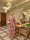Eliora Katlı Fırfırlı Desenli Şifon Elbise-Pembe