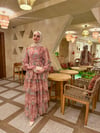 Eliora Katlı Fırfırlı Desenli Şifon Elbise-Pembe