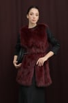 Kadın Kemerli Lolita Kürk Yelek-Bordo