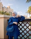 Omuzları Taşlı Kemerli Denim Takım-Koyu Mavi