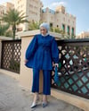 Omuzları Taşlı Kemerli Denim Takım-Koyu Mavi
