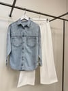 Taş İşlemeli Denim Ceket-Mavi