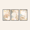 Watercolor Gold Flower 3'lü Tablo Seti