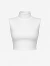 Beyaz Yarım Balıkçı Kolsuz Vatkalı Crop Top