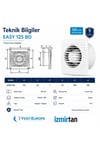 VenteuropeEasy 125 BD Kapaklı Banyo WC Aspiratör Fanı 12.5 cm Sessiz Havalandırma Fanı 125 mm