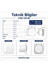 VenteuropeFine 100 BD Dekoratif Sessiz Banyo Fanı - Geri Tepme Valfli Mutfak ve WC Aspiratörü