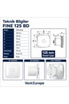 VenteuropeFine 125 BD – 12.5’luk Sessiz Banyo ve Tuvalet Aspiratörü – Yüksek Emişli Havalandırma