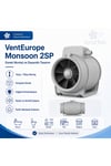 VenteuropeMonsoon 125 2SP Karma Akışlı Kanal Tipi Fan 240/355 m³/h Ø125 mm