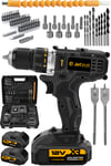 JetVolt 12V 2.0Ah Şarjlı Matkap Metal Şanzıman Bakır Sargılı Çift Akülü 84 Parça Set - Siyah