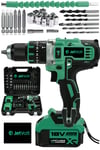 JetVolt 18V Metal Şanzıman Çift Akülü Şarjlı Darbeli Matkap 24 Parça - Yeşil