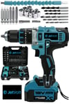 JetVolt 18V Metal Şanzıman Çift Akülü Şarjlı Darbeli Matkap 24 Parça - Mavi