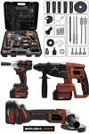 JetVolt 21V 2.0Ah 3 Lü Set Şarjlı Matkap Hilti 2-26mm 450Nm Torklu Vidalama Somun Sıkma Şarjlı Taşlama 125mm - Kırmızı