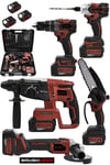 JetVolt 21V 2.0Ah Kömürsüz Darbeli 5'li Set Şarjlı Hilti + Taşlama + Somun Sıkma + Akülü Vidalama + Budama Testeri - Kırmızı