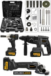 JetVolt 21V 2.0Ah 3 Lü Set Şarjlı Matkap Hilti 2-26mm 450Nm Torklu Vidalama Somun Sıkma Şarjlı Taşlama 125mm - Siyah