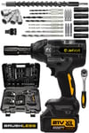 JetVolt 21V 2.0Ah Akülü Vidalama Darbeli Kömürsüz Motor 800Nm 10 Pilli Bijon Somun Sökme Sıkma - Sarı