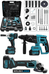 JetVolt 21V 2.0Ah 3 Lü Set Şarjlı Matkap Hilti 2-26mm 450Nm Torklu Vidalama Somun Sıkma Şarjlı Taşlama 125mm - Mavi