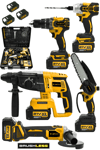 JetVolt 21V 2.0Ah Kömürsüz Darbeli 5'li Set Şarjlı Hilti + Taşlama + Somun Sıkma + Akülü Vidalama + Budama Testeri - Sarı