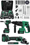 JetVolt 21V 2.0Ah 3 Lü Set Şarjlı Matkap Hilti 2-26mm 450Nm Torklu Vidalama Somun Sıkma Şarjlı Taşlama 125mm - Yeşil