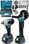 JetVolt 21V 2.0Ah Şarjlı Somun Sıkma Sökme Darbeli 450Nm + Şarjlı Taşlama 125mm Kömürsüz Profesyonel 2'li Set - Mavi