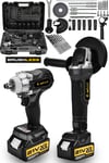 JetVolt 21V 2.0Ah Şarjlı Somun Sıkma Sökme Darbeli 450Nm + Şarjlı Taşlama 125mm Kömürsüz Profesyonel 2'li Set - Siyah