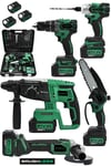 JetVolt 21V 2.0Ah Kömürsüz Darbeli 5'li Set Şarjlı Hilti + Taşlama + Somun Sıkma + Akülü Vidalama + Budama Testeri - Yeşil
