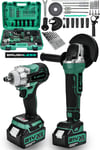 JetVolt 21V 2.0Ah Şarjlı Somun Sıkma Sökme Darbeli 450Nm + Şarjlı Taşlama 125mm Kömürsüz Profesyonel 2'li Set - Yeşil