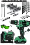 JetVolt Çift Akülü 12 Köşe 360° Otomatik Hizalamalı Lazer Metre ve Çelik Mandren 84 Parça Şarjlı Matkap - Yeşil