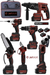JetVolt Profesyonel 21V 2.0Ah Bez Çantalı Kömürsüz Darbeli 6'lı Set - Kırmızı