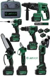 JetVolt Profesyonel 21V 2.0Ah Bez Çantalı Kömürsüz Darbeli 6'lı Set - Yeşil