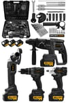 JetVolt Profesyonel 4'Lü Set Şarjlı 2-26 Kırıcı Delici Hilti+125mm Taşlama+450Nm Somun Sökme+13mm Darbeli Matkap - Siyah