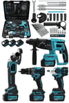 JetVolt Profesyonel 4'Lü Set Şarjlı 2-26 Kırıcı Delici Hilti+125mm Taşlama+450Nm Somun Sökme+13mm Darbeli Matkap - Mavi