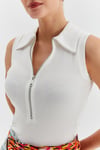 Fermuarlı Polo Yaka Kolsuz Body