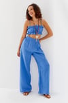 Kadın Müslin Saks  Crop Takım
