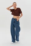 Kıvrık Kollu Basic Crop Tshirt