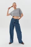 Kıvrık Kollu Basic Crop Tshirt